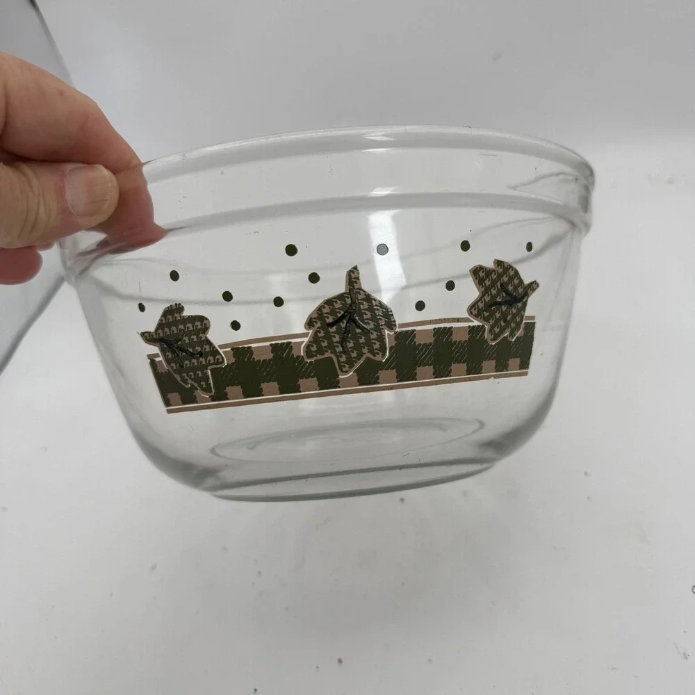 Anchor Hocking Clear Plaid Green leaf Mixing Bowl 2.5 Qt USA 1058
